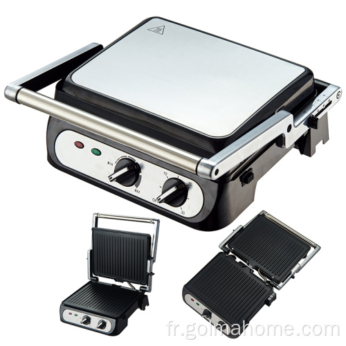 XXL Taille Panini Press Grill Ouvre 180 degrés avec température réglable et minuterie Petit-déjeuner électrique Sandwich Contact Grill